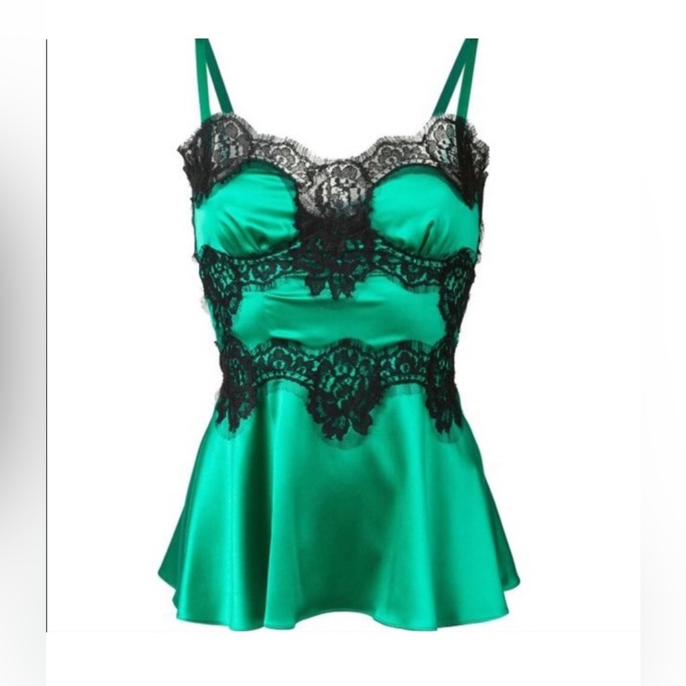 Vtg Dolce & Gabbana D&G Emerald Green Lace Top S 40 US Size 4 Black XS
